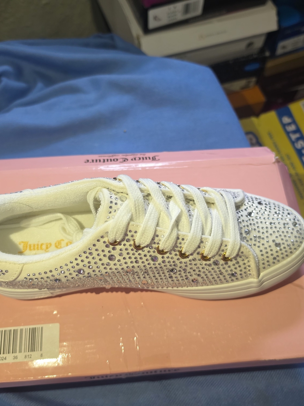 Juicy Couture White Rhinestone Crystal Embellished Lace-Up Sneakers (New with Bo - Picture 3 of 12